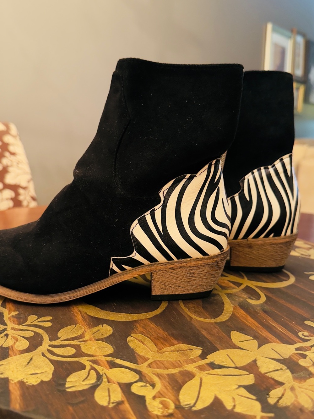 NEW Women's Black Ankle Boots with Zebra Accent